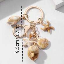 1pc Unisex Natural Dual-Tone Seashell Keychain, Cloud Spiral Shell & Starfish Pendant, Summer Beach Series Gift For Friends, Keychain Accessory - Kaki 3 - Xem 4