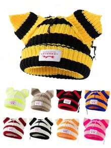 1pc Women's Fashionable Car Embroidered Ear Flap Knitted Hat, Suitable For Daily Wear And Travel In Autumn And Winter,School - D - Xem 1