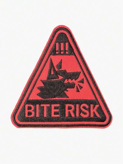 1pc Bite Risk Embroidered Patch, Werewolf Patch, Mystery Animal Patch, Road Sign Patch, Weird Patch, Iron-On/Sew-On, Suitable For Jack, Jeans, Backpack, Hat, Party Decoration, Holiday Decoration, Creative Gift
