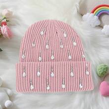 Knit Rhinestone Embellished Hat For Women, Winter Warm Beanies Cap For Outdoor Shopping, Dating, Ski - Hồng - Xem 4