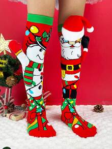 1 Pair Children's Christmas 3D Decor Over-The-Knee Socks, Suitable For Children's Christmas Party Costumes And Holiday Gifts - Red - View 5