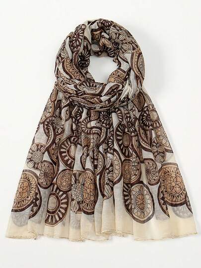 1pc Casual Polyester Balinese Printed Scarf, Graphic Pattern, Suitable For Spring, Summer, Autumn, Winter
