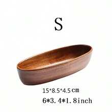 1pc日式寿司盘船形茶巾架木碗盘沙拉碗酒店用品水果小吃盘 - 棕色 - 查看 13