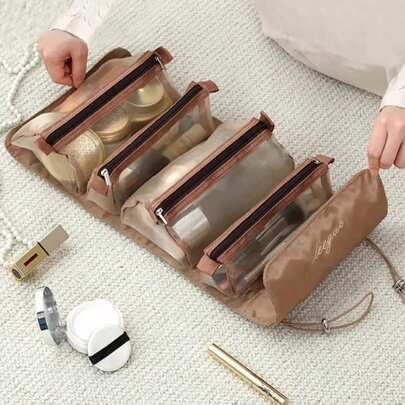 1 Pc Brown Travel Cosmetic Bag Women Mesh Make Up Box Bags Beautician Toiletry Makeup Brushes Lipstick Storage Organizer Makeup Bag For Makeup For Bathroom For Travel For Camping For College Dorm For Outdoor For Hiking For Business For Home For Essential Oil Perfume Travel Accessories For Student Autumn University Essentials Travel Essentials Holiday Vacation Travel Bag For Women Makeup Organizer Make Up Bag