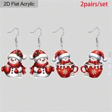 أقراط أكريليك مسطحة 2D، زوجان من أقراط أكريليك قطرة جميلة بتصميم رجل الثلج الأحمر وكوب آيس كريم، أقراط عيد الميلاد المرحة مثالية لحفلات العطلات والمناسبات اليومية، هدايا عيد الميلاد للعائلة والأصدقاء