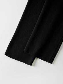 FOR BEAUTY 纯色圆领长袖开衫，女士新款休闲百搭时尚针织衫，通勤优雅修身外套，宽松简约上衣 - 黑色 - 查看 7