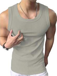 Men's Summer Tank Tops Sleeveless Undershirts Tank Basic Workout Gym Muscle Shirts-2025 - Grey - View 1