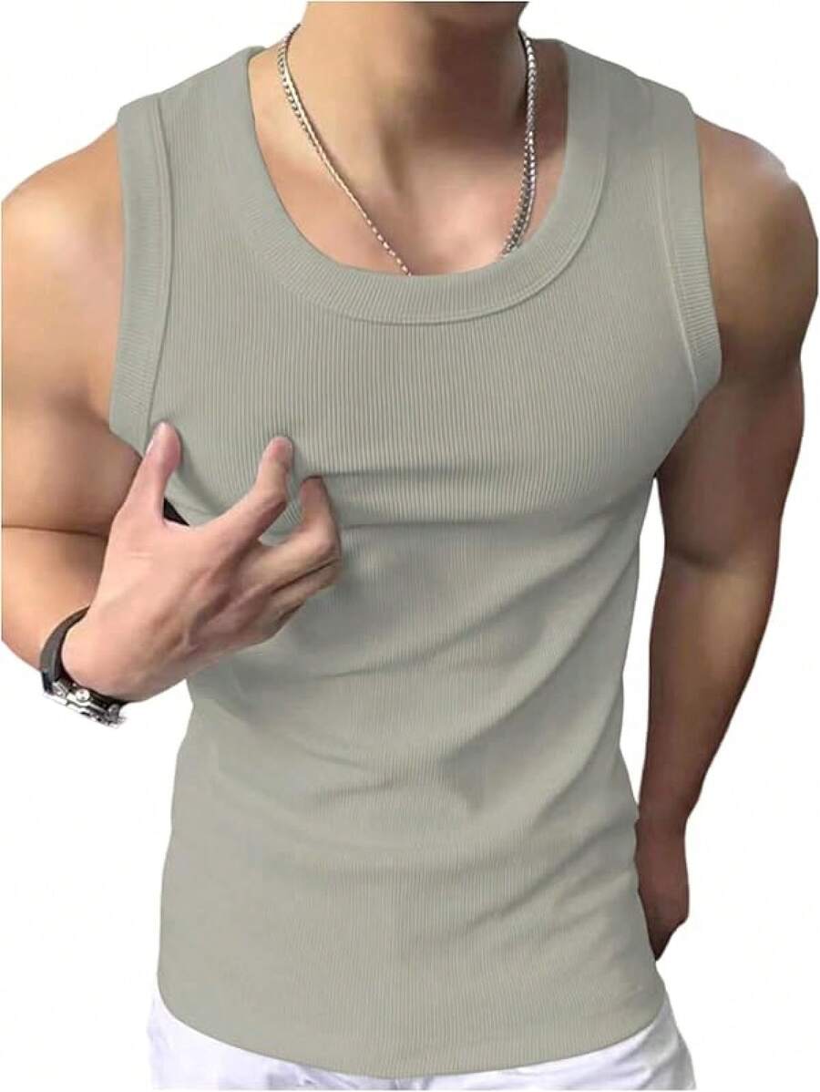 Men's Summer Tank Tops Sleeveless Undershirts Tank Basic Workout Gym Muscle Shirts-2025 - Grey - View 1