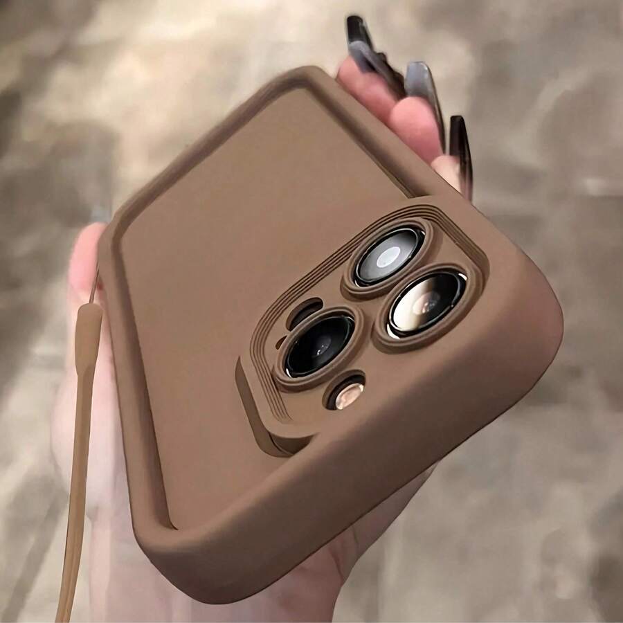 1个阶梯形边框多巴胺硅胶腕带手机壳,兼容苹果12/13 Pro Max,全包防震保护套,简约设计,可爱卡通风格,完美保护您的手机,兼容荣耀X7/三星Galaxy A56 5G/Infinix Smart 8/Infinix Hot 40i/Transsion Spark 20/Spark 20C/Spark Go 2024/红米Note 14 5G/摩托罗拉Moto E22/E22i/OPPO A54,国际版,非国内版 - 咖色 - 查看 1