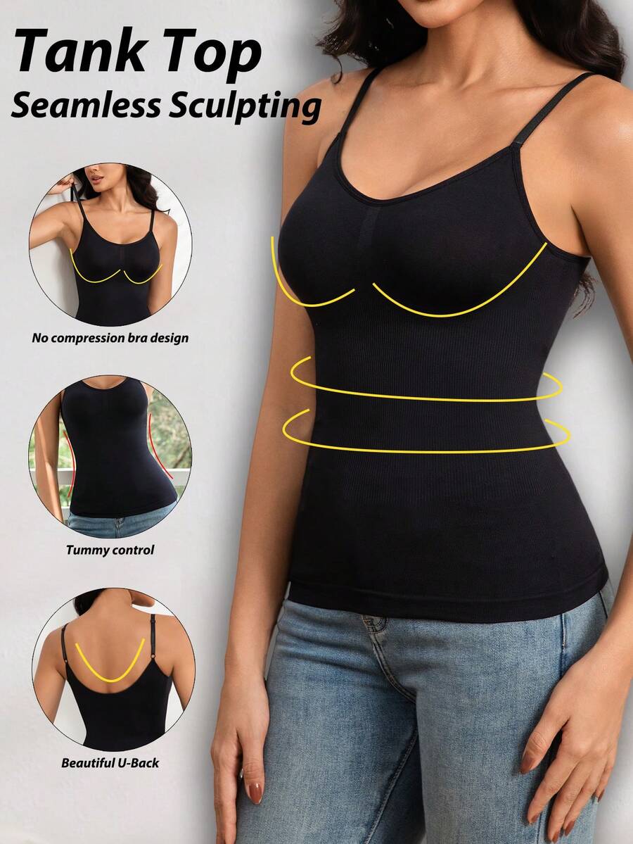 1pc Women's Seamless Shapewear Top, Sexy Backless Camisole With Waist & Tummy Control, Padless