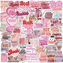 50pcs Pink Fashionable INS Style Reading Stickers, Book Stickers, Waterproof Vinyl Stickers For Books, Water Bottles, Laptops, Phones, Luggage - Pink - View 2