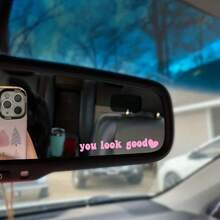 1pc Motivational "You Look Good" Car Rearview Mirror Sticker, Sunshade Mirror Decorative Decal, Car Letter Sticker, Mirror Decal (Heart Position Random)