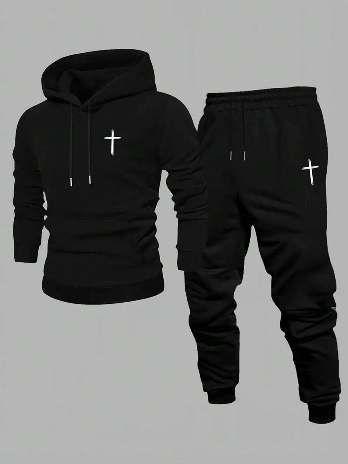 Men's Cross Graphic Hooded Sweatshirt And Jogger Pants 2pcs Set
