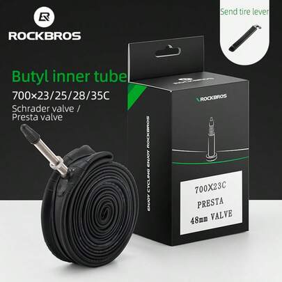 ROCKBROS 1pc Road Bike Inner Tubes - Butyl Rubber Construction (Exceptional Air Retention, High Flexibility, Outstanding Heat Resistance, Extended Life), 700C Size (700*23C/25C/28C/35C) With Two Valve Types