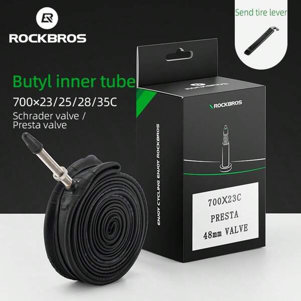 ROCKBROS 1pc Road Bike Inner Tubes - Butyl Rubber Construction (Exceptional Air Retention, High Flexibility, Outstanding Heat Resistance, Extended Life), 700C Size (700*23C/25C/28C/35C) With Two Valve Types