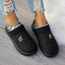 Zapatos de algodón cálidos de forro polar grueso para mujeres de invierno, antideslizantes, impermeables, a prueba de aceite, cómodos, zapatos de mamá, oficina casual, exportación - Negro - Ver 1