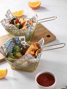 1 pieza Cesta de acero inoxidable para papas fritas con mango, bandeja de aperitivos de cocina - Multicolor - Ver 6