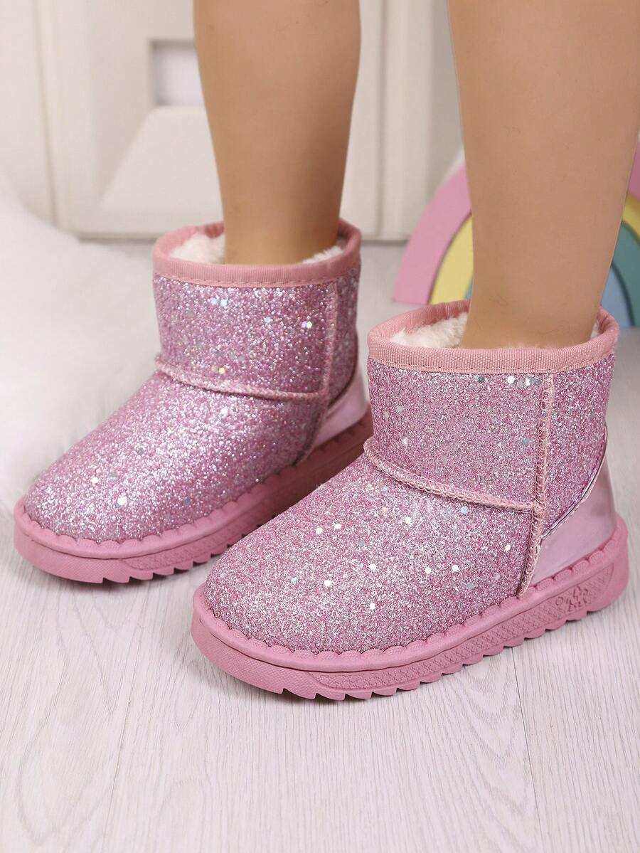 1 Pair Children's Fashion Boots, Girls' Sequin Design Fashionable & Versatile Snow Boots, Comfortable Thermal Lining Warm Boots Suitable For Winter Outdoor Activities And Daily Wear (Run Small, Suggest Ordering One Size Up) - Pink - View 1