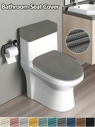 Set de 2 piezas Funda de asiento de inodoro de polar fleece delgado, funda elástica resistente al desgaste para tapa y tanque del inodoro, accesorios de baño