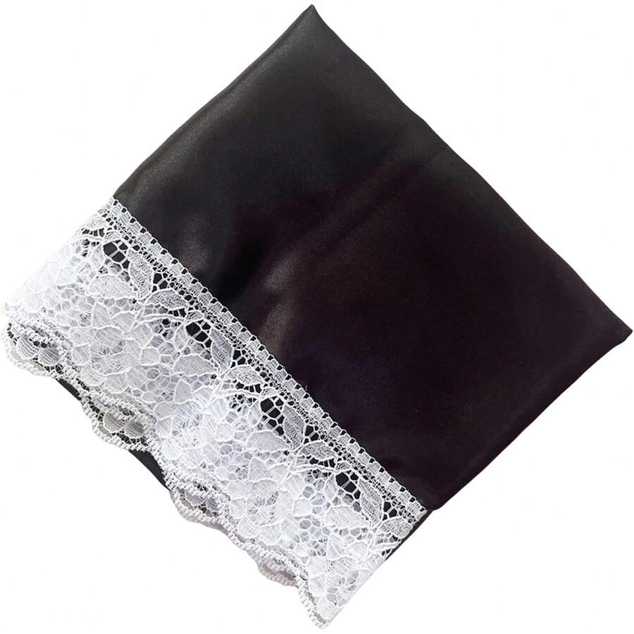 Lap Scarf Handkerchief Silk Lap Scarf Scarves Covers Cloths With Lace Ladies Women - 烏黑 - 查看 1