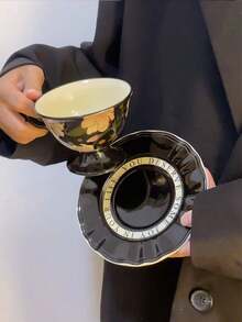 1 套复古法国百合花卉陶瓷咖啡杯和碟子，高品质优雅拿铁艺术杯，下午茶小众礼物 - 彩色 - 查看 9