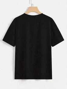 Camiseta Casual de Mujer con Estampado Floral y Calavera Negra - Manga Corta, Cuello Redondo, Ligera para Verano y Primavera, Ajuste Regular, Lavable a Máquina, Tela CómodaCamiseta casual unisex con estampado calavera floral estilo suelto cuello redondo manga corta verano para uso diario - Negro - Ver 3