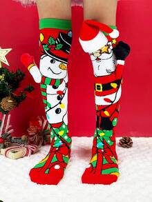 1 Pair Children's Christmas 3D Decor Over-The-Knee Socks, Suitable For Children's Christmas Party Costumes And Holiday Gifts - Red - View 3