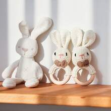 Nordic Style Beige Simple Rabbit Rattle Toy, Baby Easy Grasp Hand Shake Bell, Infant Teething Soothing Grab Training, Crib Hanging Stroller Decor, Newborn Baby Birthday Gift - Multicolor - View 3