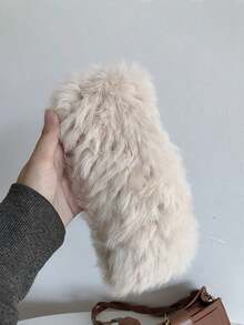 1pc New Autumn/Winter Quilted Faux Fur Headband, Fluffy Hollow Top Leather Woven Retro Wide Brim Warm Fuzzy Headwrap - As Shown - View 9