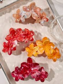 4 件 ABS 材质春夏枫叶渐变黄色优雅大理石纹理雏菊花拼接一体式发夹，波西米亚海滩度假风格发饰秋季发夹秋季发夹时尚发夹适合冬季度假装女士 - 彩色 - 查看 2