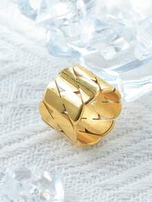 Mazuer 1pc 18K Gold Plated Stainless Steel Vintage Geometric Ring, Elegant & Chic Design, Suitable For Daily Wear, Party, Mother's Day, Date, Travel, Gift