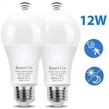 1pc Kasotile Motion Sensor Light Bulb, 12W (100W Equivalent), E27 Base, 6000K Daylight/3000K Warm Light, Energy-Efficient, For Indoor Lighting, Porch, Stairs, Hallway, Garage