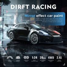 Remote Control Drift Car, 1:24 Scale Remote Control Vehicle With LED Lights, 2.4GHz 20KM/H 4WD High Speed RC Cars, Drifting Tires&Two Batteries, Remote Controlled Vehicle, Durable Plastic Body - Dark Night - View 5
