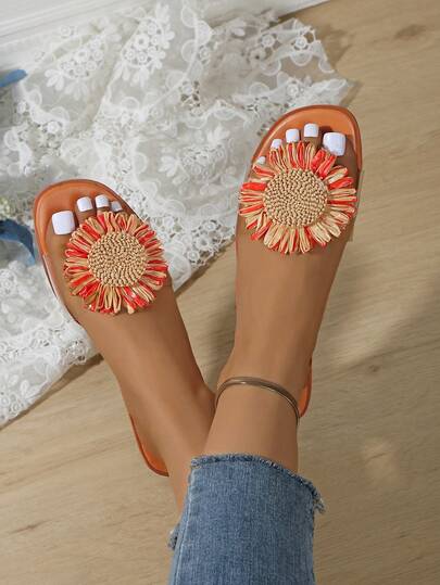 Women's Sandals, New Women's Sandals, Orange Women's Shoes, Embellished Women's Shoes