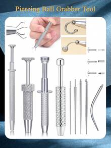 不锈钢穿刺钳工具套装 - 人体穿刺配件，方便安装和拆卸唇部、鼻部、软骨饰品，包含16G、18G、20G无螺纹穿刺针和内螺纹穿刺工具 - 銀色 - 查看 1