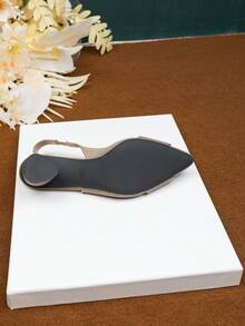 1 Pair Of Women's High-Heeled Sandals With Buckle Decoration, Pointed Toe, Light Opening, Solid Color Thick Heel, Casual Large Size, Breathable Fabric High Heels - 深杏 - 查看 6