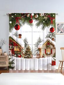 1 buc. Perdea transparentă decorativă de Crăciun, potrivită pentru dormitor, sufragerie, decor de toamnă, balon de Crăciun, fulg de zăpadă, brad de Crăciun, glob de Crăciun, perdea de fereastră cu imprimeu de Crăciun, perdea imprimată cu buzunar pentru tijă pentru dormitor, birou, bucătărie, sufragerie, decor pentru casă, 100g/㎡ decorațiuni de Crăciun decor cameră decorațiuni de Crăciun pentru casă - Multicolor - Vizualizare 1