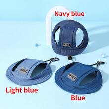 Sombrero para mascotas con agujeros para las orejas para perros pequeños y medianos, ajustable, gorra de sol de verano para mascotas, gorra de visera de lona de color vaquero para gatos y cachorros