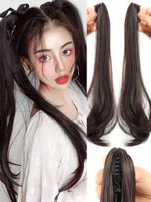 合成假发女式爪夹大波浪片可绑高绑带式低马尾辫发自然发片适合女性日常派对 - 彩色 - 查看 13