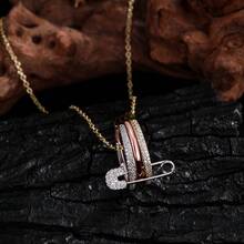 1pc Elegant Fashionable Copper Zirconia Tri-Color Safety Pin Necklace, Jewelry Gift For Women Suitable For Daily Wear, Shopping, Party