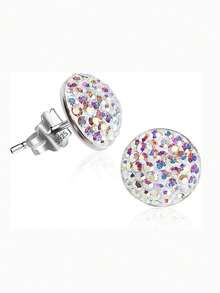 1 Paio di Orecchini a Perno in Argento Sterling 925 con Cristalli Lucenti a Cupola