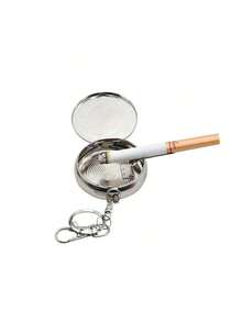 1PC Mini Cigarette Ashtray With Key Chain Smoking Accessories Stainless Steel Portable Round Shaped Silver Cigarette Supplies(Random Pattern)(Keychain Random) - Silver - View 5