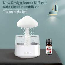 Rain Cloud Lamp Humidifier Aromatherapy Diffuser Silent Humidifier - 7 Color LED Color Changing Night Light Mushroom Decorative Lamp Essential Oil Diffuser Water Drop Rain Sound, Suitable For Relaxing Sleep Bedroom Office - White - View 5