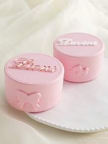 1pc Personalized Name & Bow Jewelry Box - Customized Bridesmaid/Bride Jewelry Box, Elegant Travel Jewelry Storage Box, Suitable For Bridesmaid/Bride Jewelry Gift | Elegant Jewelry Box | Bridesmaid/Bride Gift, Jewelry Box - Pink - View 2