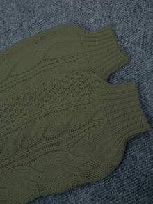 Plus Size Loose Casual Crew Neck Long Sleeve Knit Sweater - Army Green - View 8
