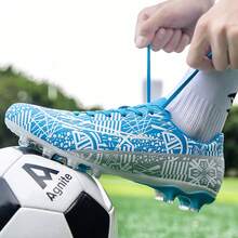 男式足球鞋女式室内足球鞋宽版棒球草皮鞋成人青少年橄榄球鞋大童小钉鞋AG足球鞋 - 藍色 - 查看 6