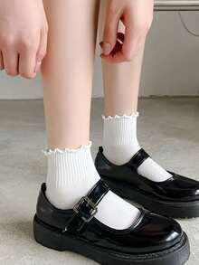 6 Pairs Women's White Ruffle Edge Decorative Ankle Socks, Versatile Slouch Socks, Cute Girl Style, Suitable For Daily Wear, Cozy - Multicolor - View 12