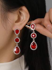 1 Pair Bohemian Style Metal Rhinestone Inlaid Fashionable Versatile Luxury Earrings - Red - View 5