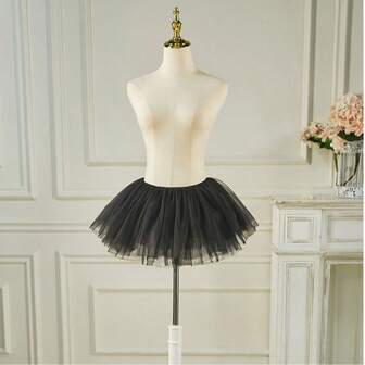 1pc Solid Color Sexy Polyester Lolita Style Asymmetrical 6-Layer Soft Tulle Underskirt, Bone-Free Fluffy Skirt, Suitable For Maid Cosplay And Daily Wear, All Seasons Fall Clothes For Women