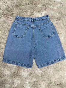 Bermuda Jeans Shorts Basic Denim With Pocket For Women - Medium Wash - View 1